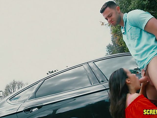 Outdoor blowjob and cock riding with beautiful Megan Rain