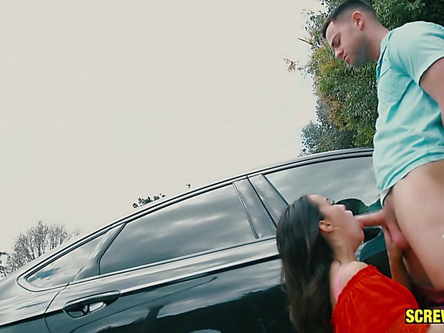 Outdoor blowjob and cock riding with beautiful Megan Rain