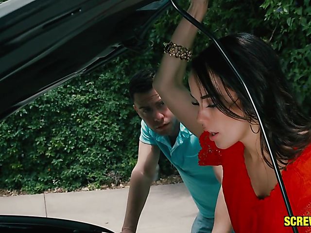 Outdoor blowjob and cock riding with beautiful Megan Rain