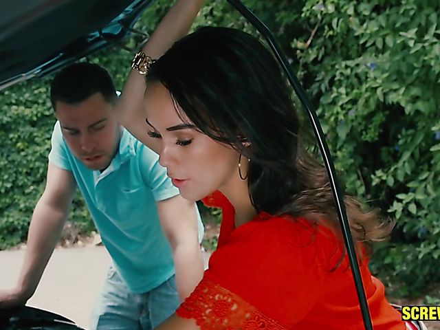 Outdoor blowjob and cock riding with beautiful Megan Rain