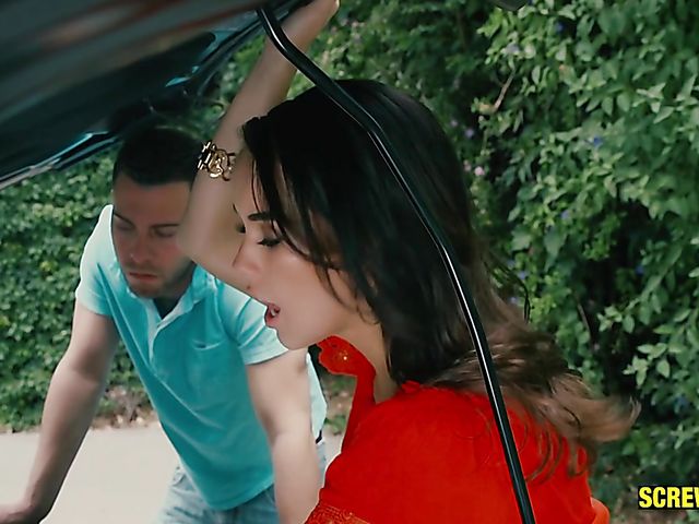 Outdoor blowjob and cock riding with beautiful Megan Rain