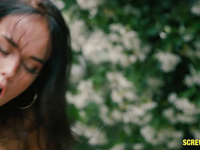 Outdoor blowjob and cock riding with beautiful Megan Rain