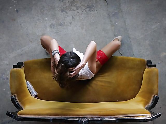 French babe Clea Gaultier masturbating in red lingerie