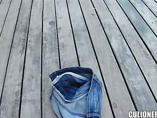 Public threesome with short haired chick Emylia Argan