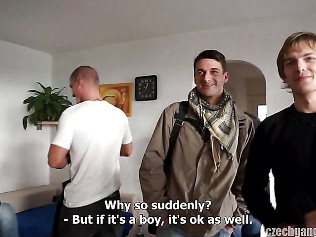 Czech gangbang with a hot chick in glasses