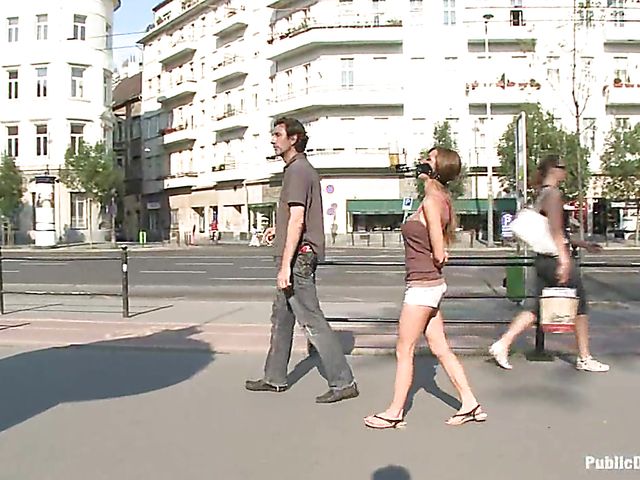 Public bondage and fucking with busty Alice Romain