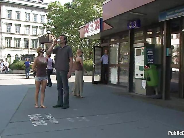 Public bondage and fucking with busty Alice Romain