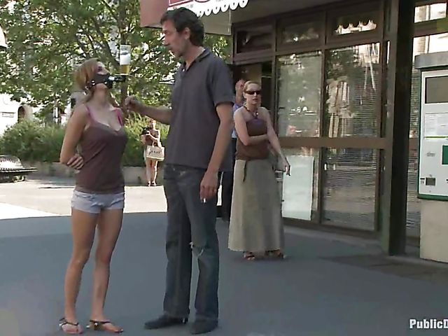 Public bondage and fucking with busty Alice Romain