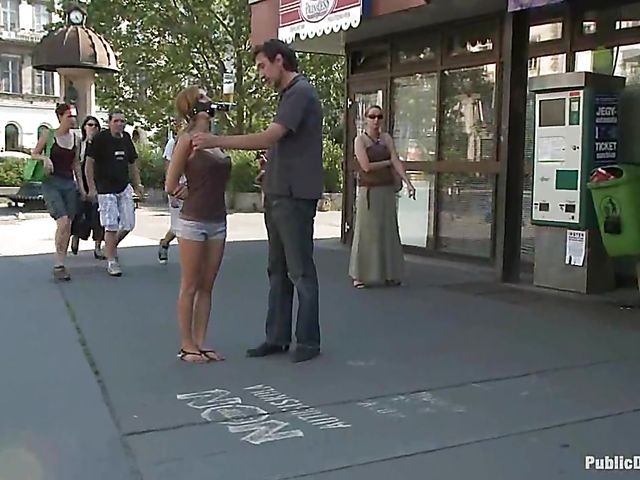 Public bondage and fucking with busty Alice Romain