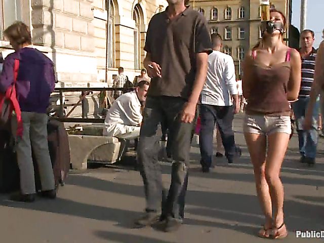 Public bondage and fucking with busty Alice Romain