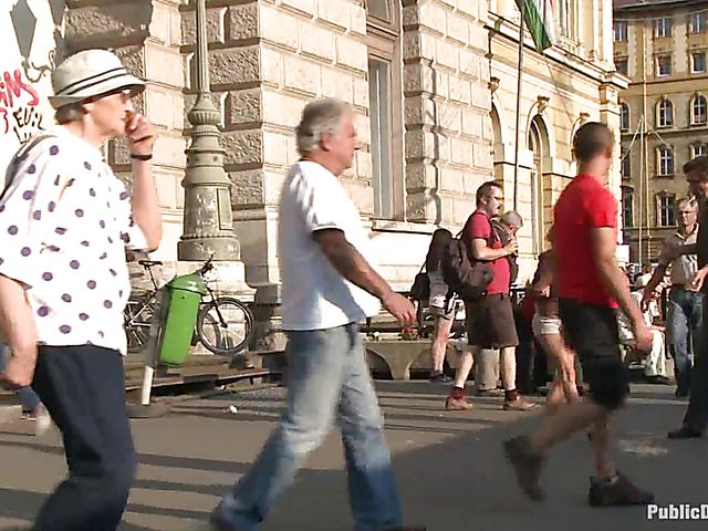 Public bondage and fucking with busty Alice Romain