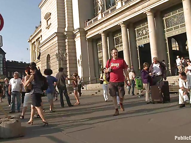 Public bondage and fucking with busty Alice Romain