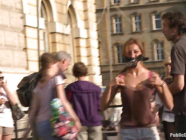 Public bondage and fucking with busty Alice Romain