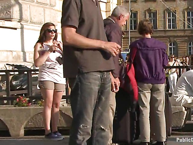 Public bondage and fucking with busty Alice Romain