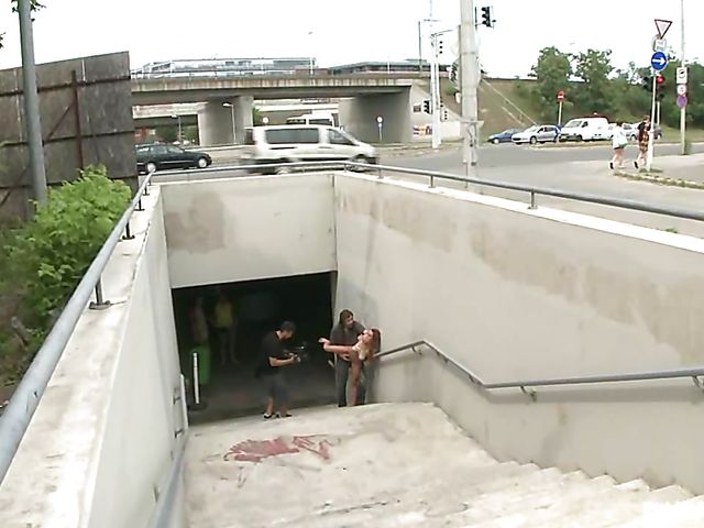 Public bondage and fucking with busty Alice Romain