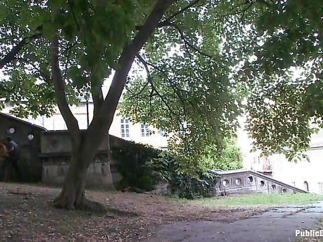 Public bondage and fucking with busty Alice Romain