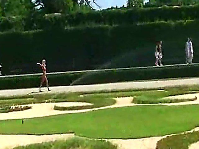 Glamorous blonde walks around outside naked in public