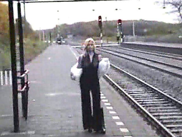 Beautiful blonde with big tits posses naked outside