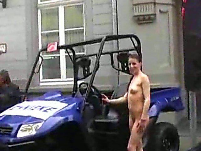 Hot scenes with naked sluts posing in public