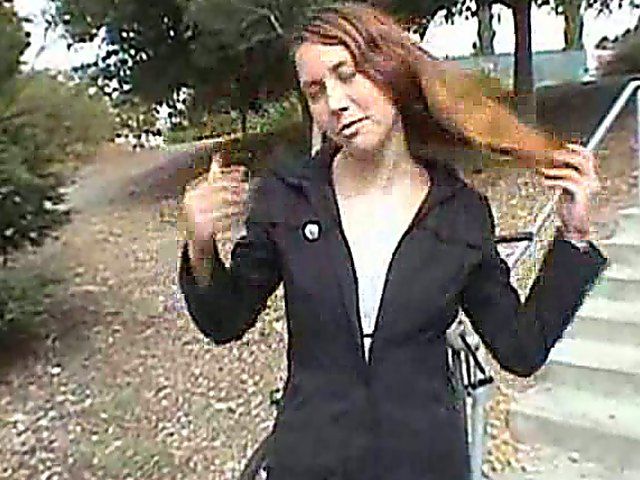 Beautiful babe strips and shows of her titties