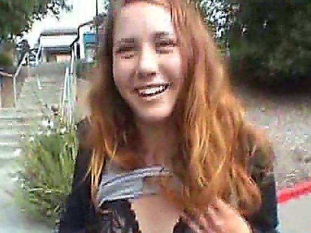 Beautiful babe strips and shows of her titties