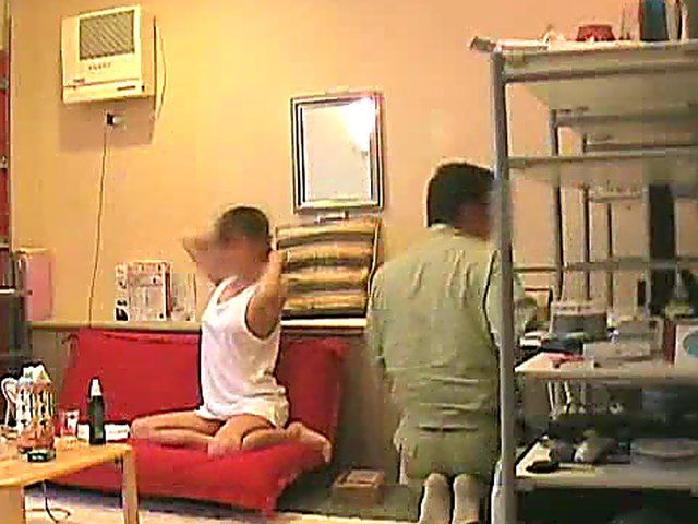 Shameless Asian slut tries to seduce the electrician