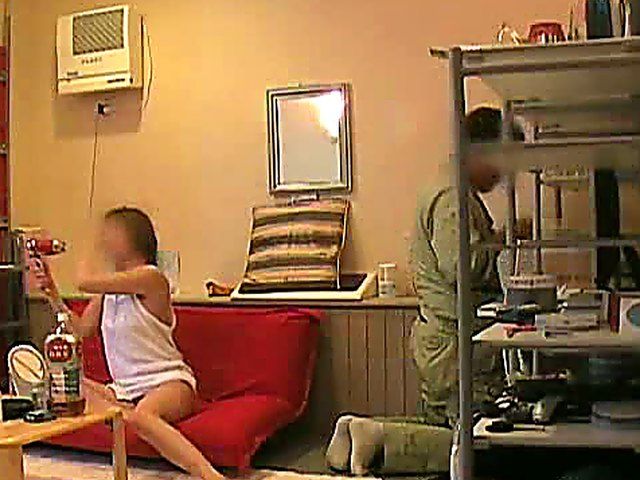 Shameless Asian slut tries to seduce the electrician