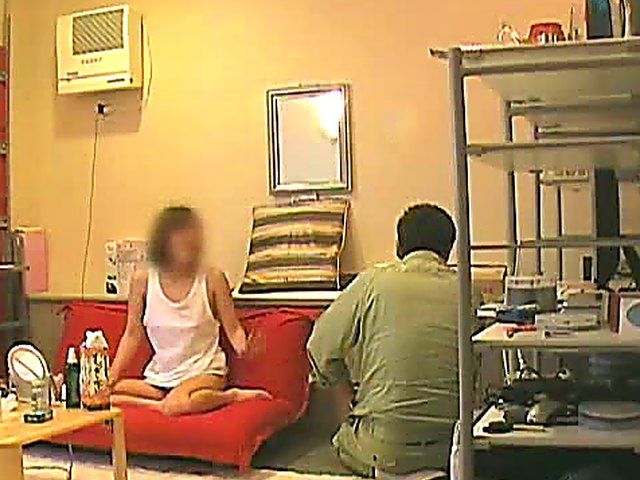 Shameless Asian slut tries to seduce the electrician