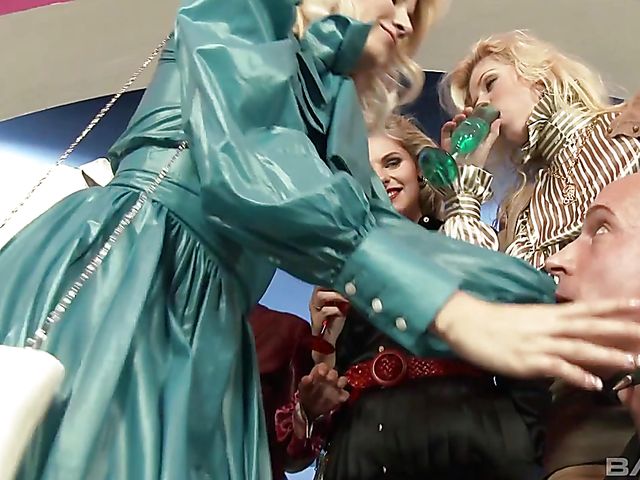 Fully clothed golden shower orgy with nasty ladies