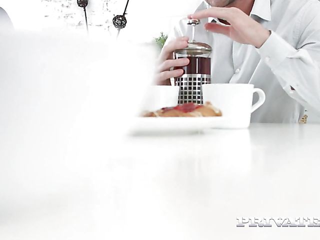 Pale blonde Via Lasciva gets analyzed in the kitchen