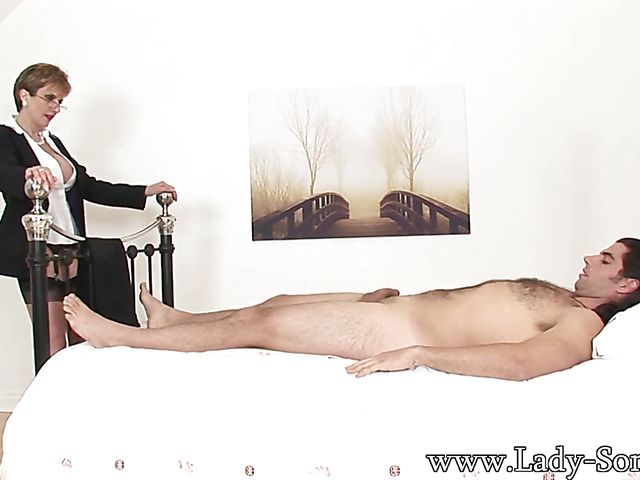 Femdom blowjob from busty Lady Sonia