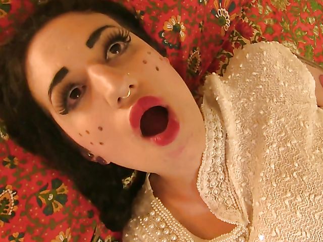 Alt brunette pretends to be a doll and gets face fucked