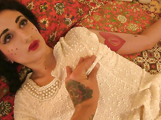 Alt brunette pretends to be a doll and gets face fucked