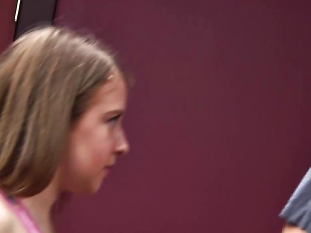 Teen daughter Brooke Bliss gets banged on a desk