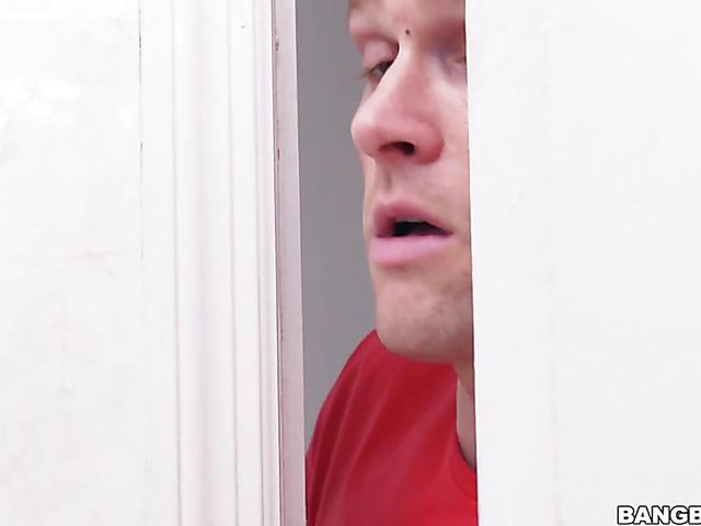 A lucky guy spying on his busty sister Skyla Novea in the shower