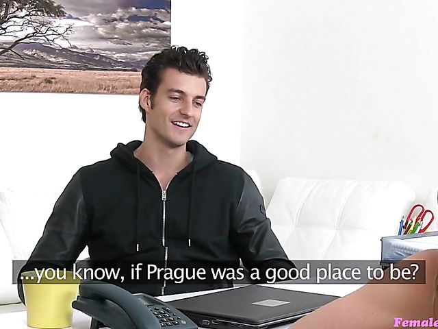 Skinny female agent Alexis Crystal seduces a handsome guy