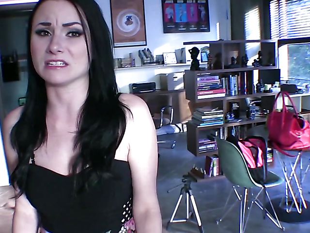 Brunette gets blackmailed into pussy licking