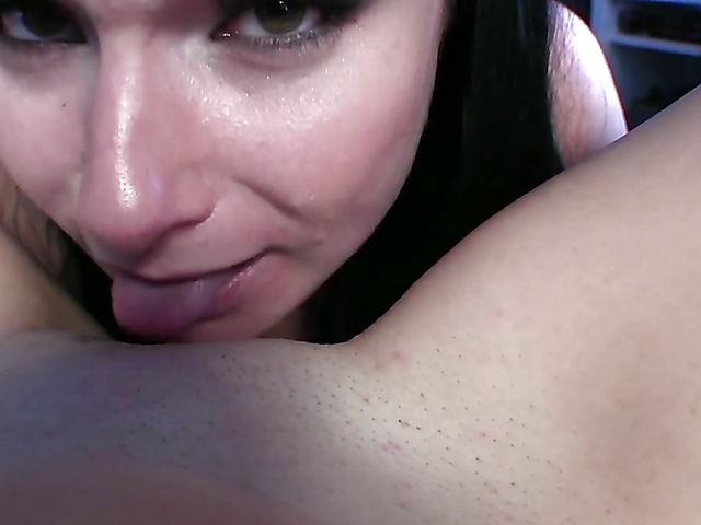 Brunette gets blackmailed into pussy licking