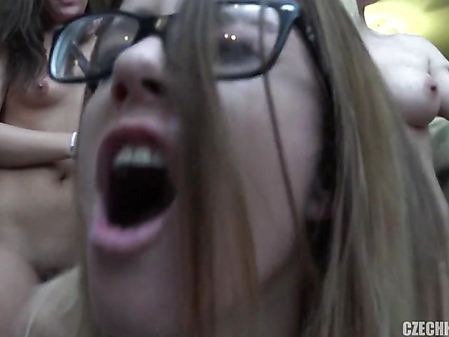 Reverse gangbang with drunk Czech sluts