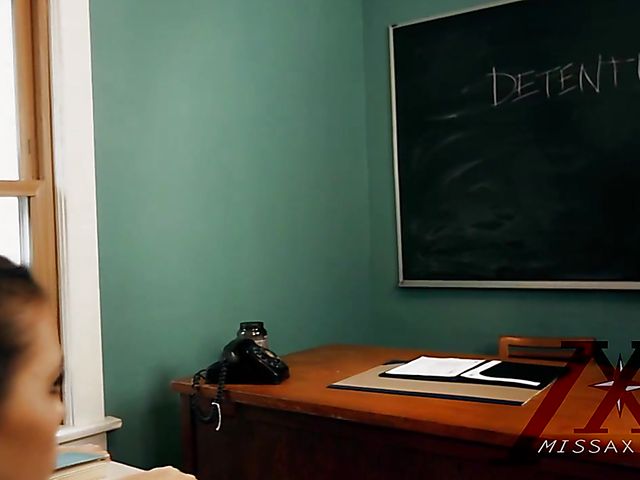 Adriana Chechik and Megan Rain FFM blowjob in the classroom