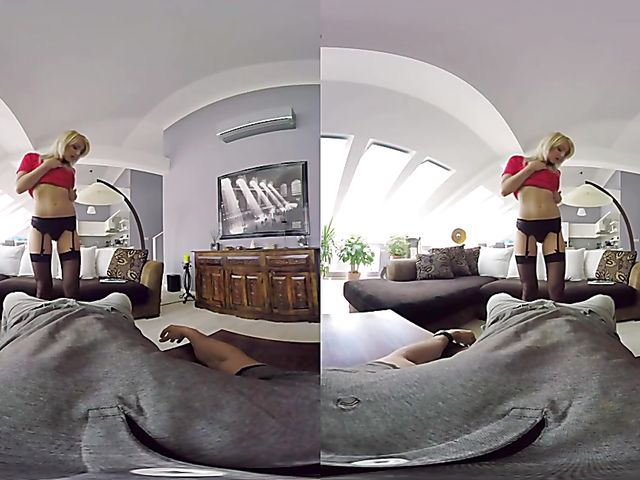 Blonde Katy Rose riding cock in VR