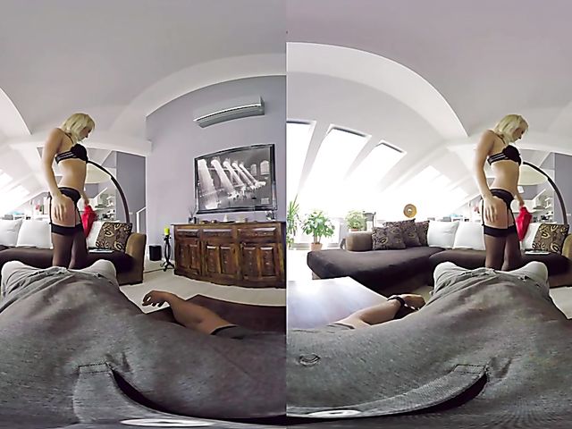 Blonde Katy Rose riding cock in VR