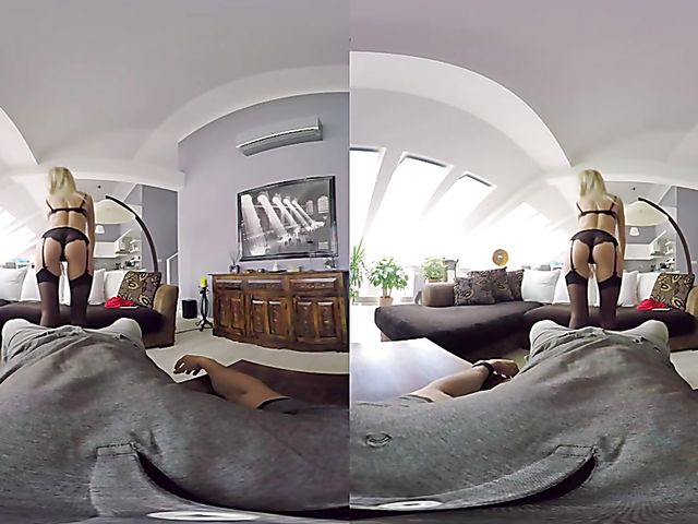 Blonde Katy Rose riding cock in VR