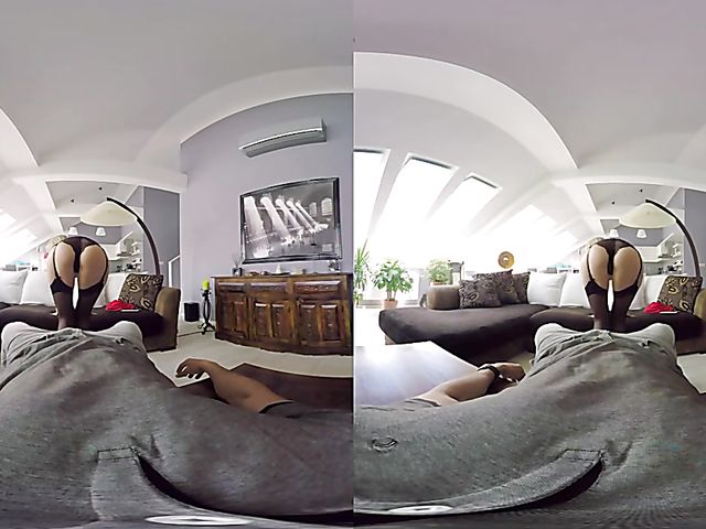 Blonde Katy Rose riding cock in VR