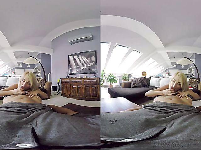 Blonde Katy Rose riding cock in VR