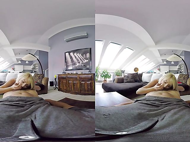 Blonde Katy Rose riding cock in VR