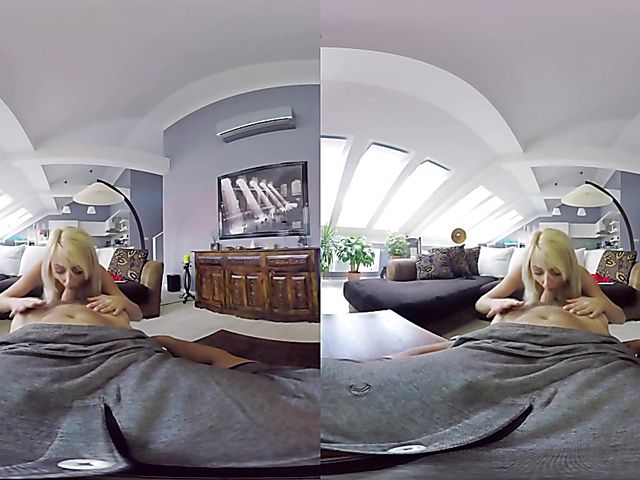 Blonde Katy Rose riding cock in VR