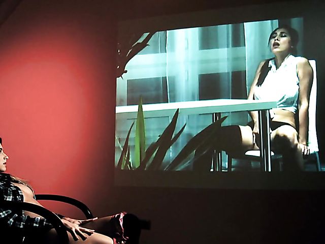 Slim babe Cara Mell fingering herself in the dark