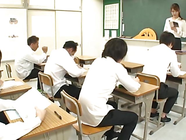 Japanese teacher gangbang in the classroom