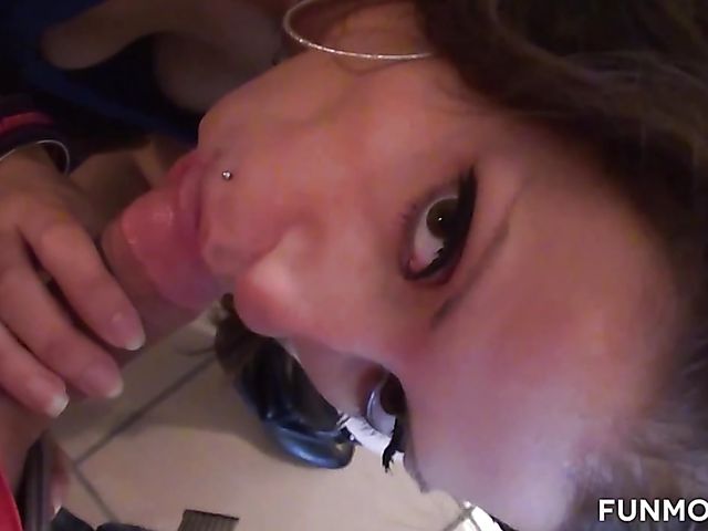 Pierced slut in boots Larissa Gold sucks and fucks